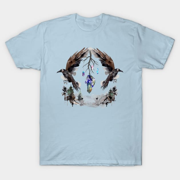 Black Ravens In The Crystal Woods T-Shirt by LittleBunnySunshine